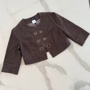 New York Clothing Co Heather Brown Cropped Canvas Open Jacket Womens Size Small
